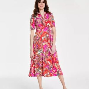 MSK | Dresses | Msk Short Sleeve Paisley Print Tie Waist Fit Flare Midi  Dress Ps Small Petite | Poshmark